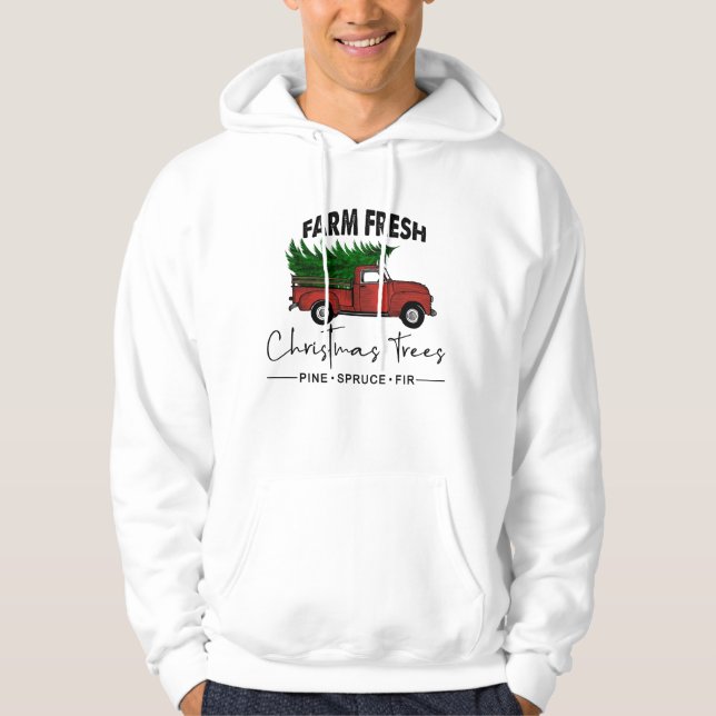 Farm Fresh Christmas Trees Old Truck Hoodie (Front)