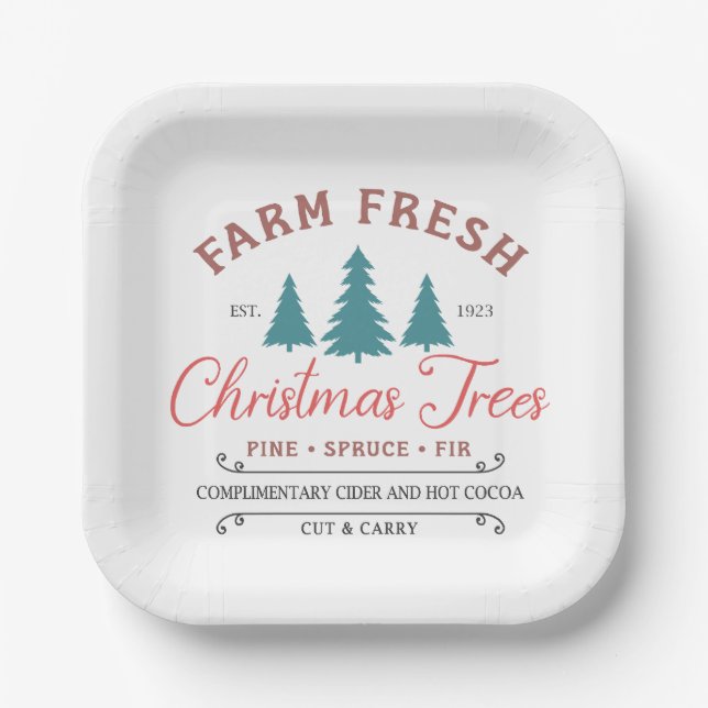 Farm Fresh Christmas Trees Paper Plate (Front)