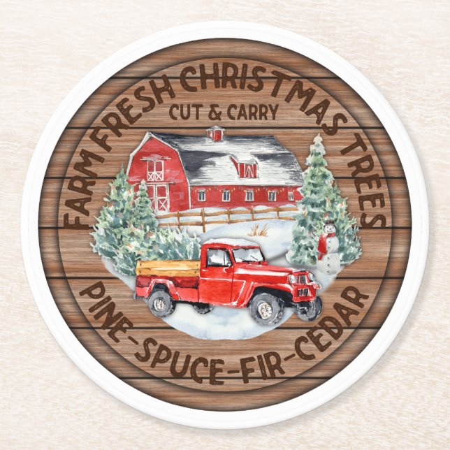 Farm Fresh Christmas Trees Round Paper Coaster (Front)