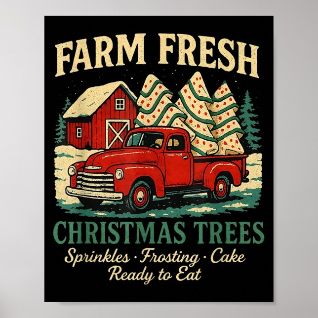 Farm Fresh Debbie Christmas Cake Retro Red Truck H Poster (Front)