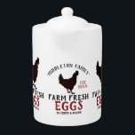 Farm Fresh Eggs<br><div class="desc">Rustic Farmhouse Teapot. Farm Fresh Eggs - on a white background design ready for you to personalise. This teapot can be personalised with name and a est. date. Makes a wonderful housewarming gift, a Christmas gift, etc... 📌If you need further customisation, please click the "Click to Customise further" or "Customise...</div>