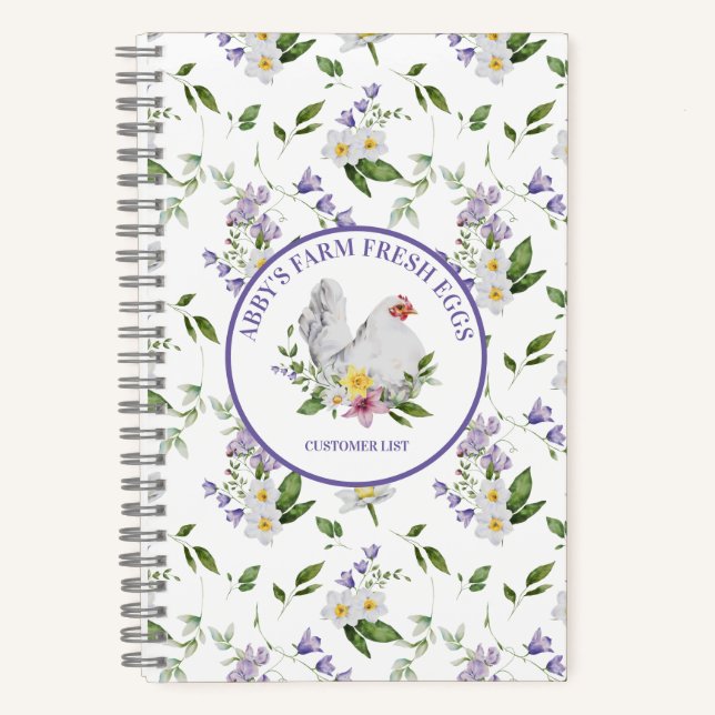 Farm Fresh Eggs Chicken Floral Notebook (Front)