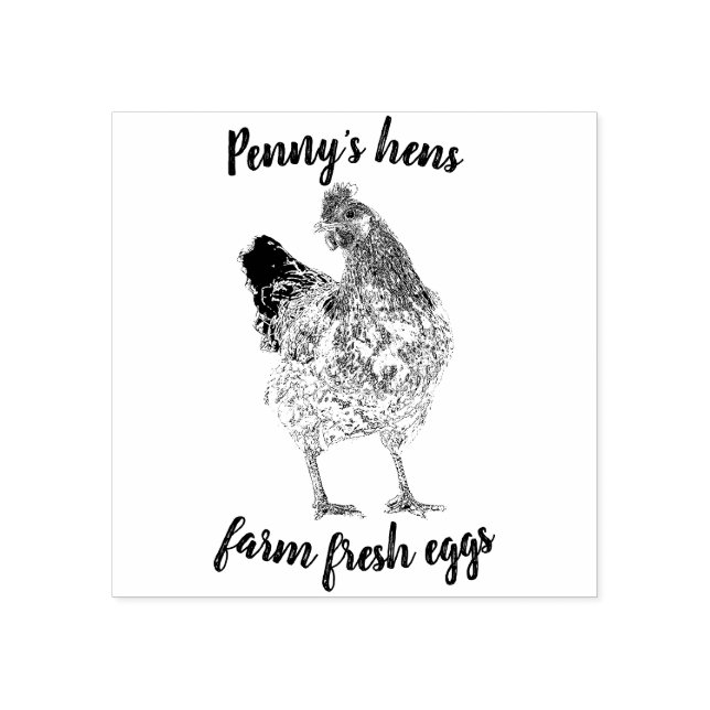 Farm Fresh Eggs Chicken Hen with Your Name  Rubber Stamp (Imprint)