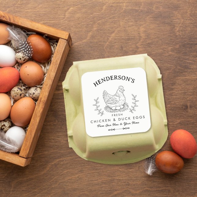 Farm Fresh Eggs Custom Name label, Egg Carton  Square Sticker (Creator Uploaded)