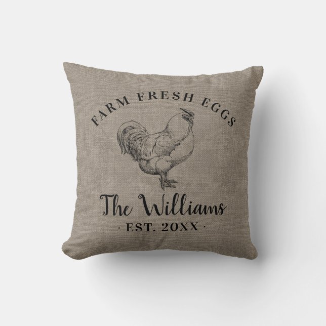Farm Fresh Eggs Family Monogram Throw Pillow (Front)