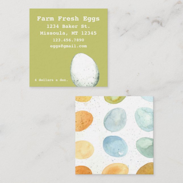 Farm Fresh Eggs Food Green  Square Business Card (Front/Back)