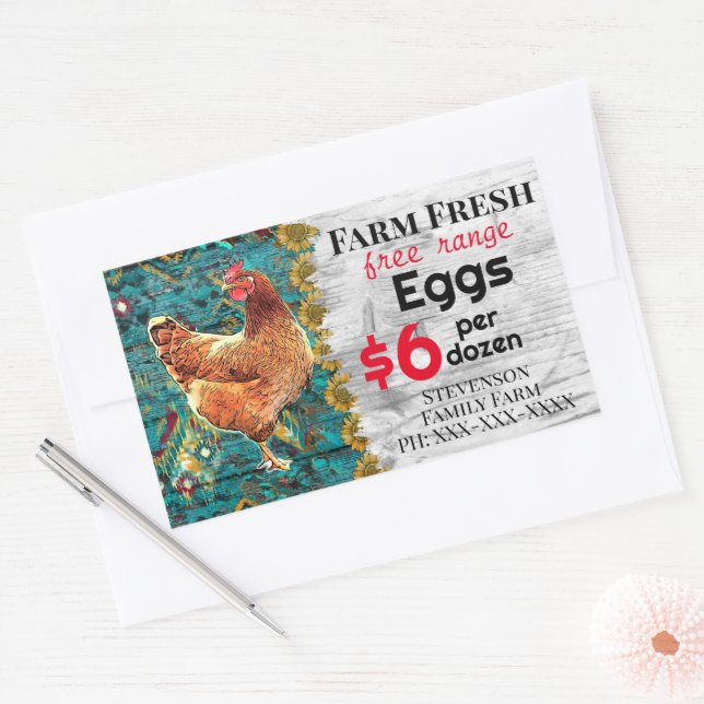 Farm Fresh Eggs Free Range For Sale Chickens Recta Rectangular Sticker (Envelope)