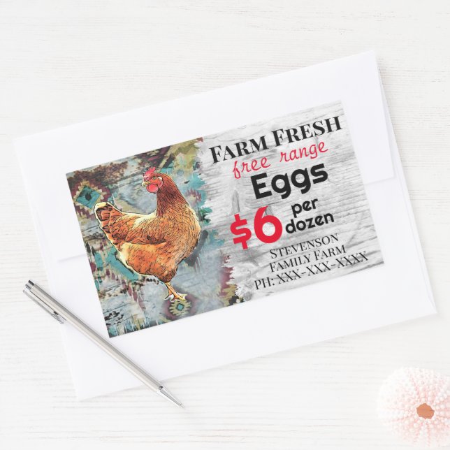 Farm Fresh Eggs Free Range For Sale Chickens Rectangular Sticker (Envelope)