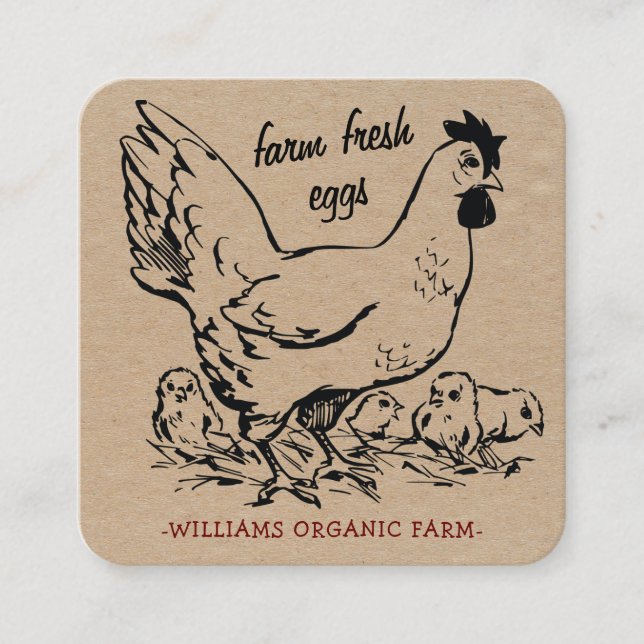 Farm Fresh Eggs Hen Square Business Card (Front)
