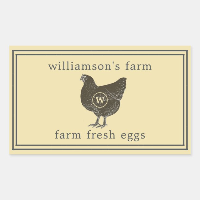 Farm Fresh Eggs Monogram Egg Carton Pastel Yellow Rectangular Sticker (Front)