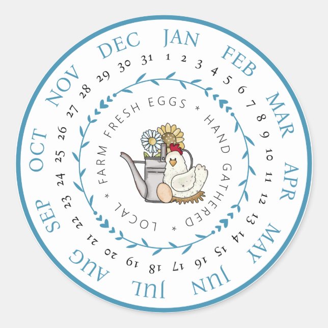 Farm Fresh Eggs Small Business Egg Carton Date Classic Round Sticker (Front)
