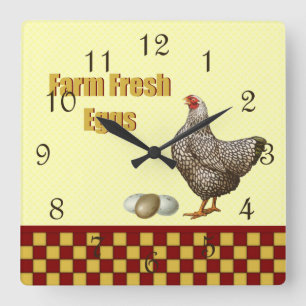 Farm Fresh Eggs Square Wall Clock