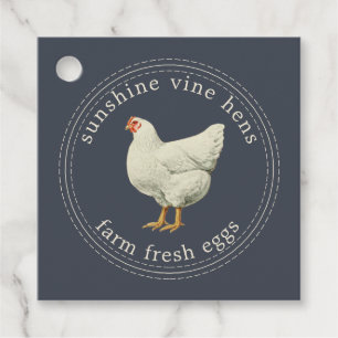 Farm Fresh Eggs Vintage Hen Egg Carton Dark Blue Favour Tags
