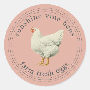 Farm Fresh Eggs Vintage Hen Egg Carton Dusty Pink Classic Round Sticker