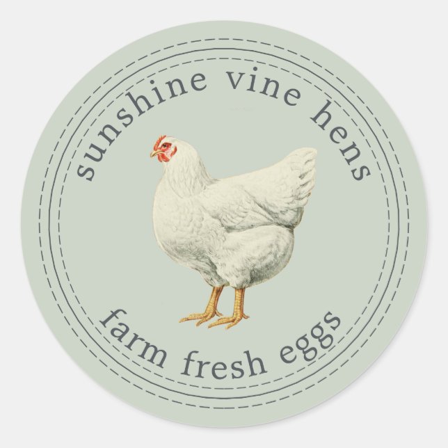 Farm Fresh Eggs Vintage Hen Egg Carton Green Classic Round Sticker (Front)