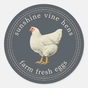 Farm Fresh Eggs Vintage Hen Egg Carton Off-Black Classic Round Sticker