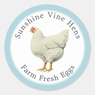Farm Fresh Eggs Vintage Hen Modern Egg Carton Blue Classic Round Sticker
