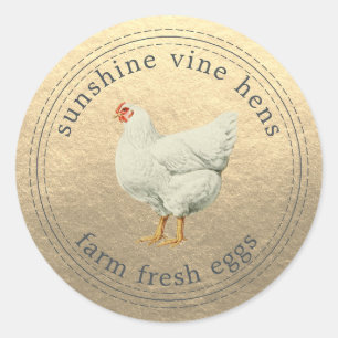 Farm Fresh Eggs Vintage Hen Modern Egg Carton Gold Classic Round Sticker