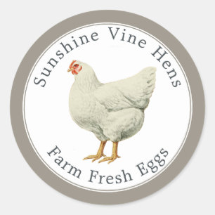 Farm Fresh Eggs Vintage Hen Modern Egg Carton Grey Classic Round Sticker