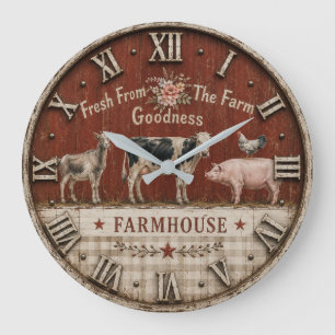 Farm Fresh Farmhouse Animal  Large Clock