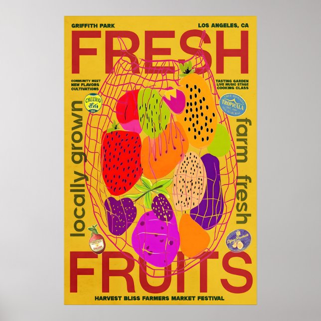 Farm Fresh Fruits Poster Retro Farmers Market (Front)
