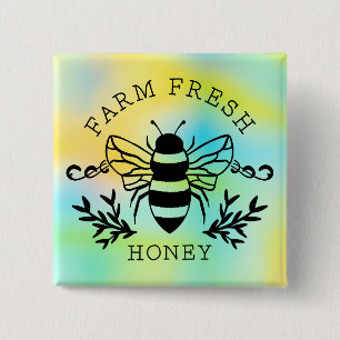 Farm Fresh Honey Bee Botanical Vintage Design 15 Cm Square Badge