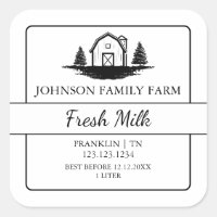 Farm Fresh Milk Barn Square Label