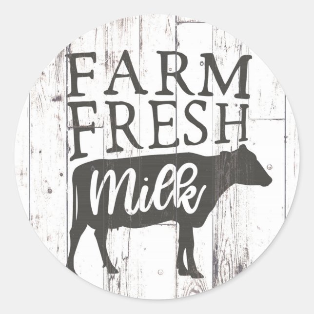 Farm Fresh Milk Cow White Wood Country Farmhouse Classic Round Sticker (Front)
