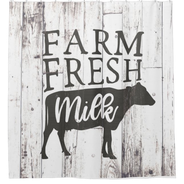 Farm Fresh Milk Cow White Wood Country Farmhouse Shower Curtain (Front)