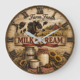 Farm Fresh Milk & Cream Rustic Dairy Farm Large Clock