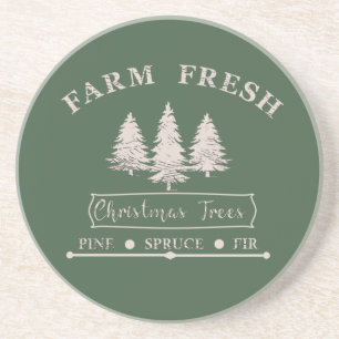 Farm Fresh Modern Christmas Pine trees Coaster