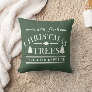 Farm Fresh Modern Christmas Pine Trees Cushion
