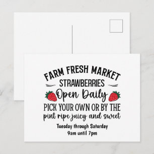 Farm fresh pick your own strawberries customisable postcard