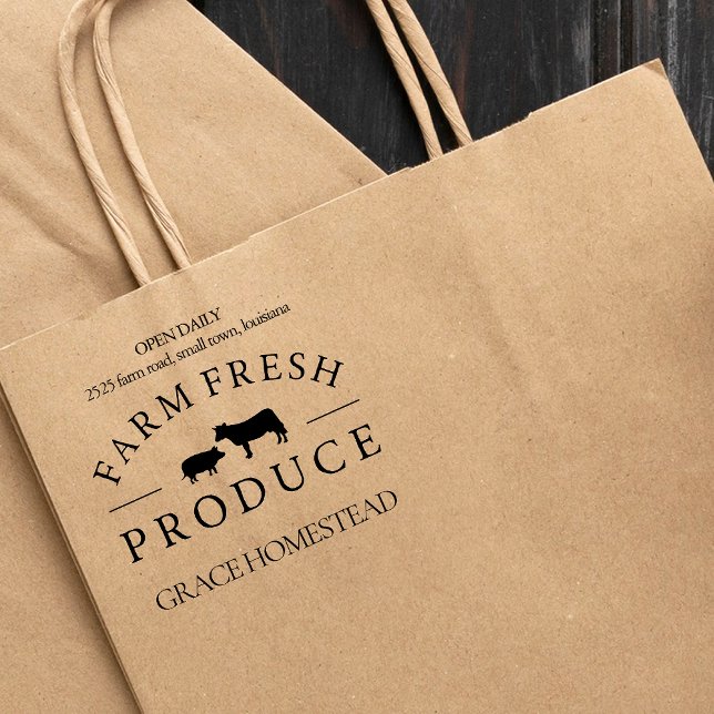 Farm Fresh Produce Pig Cow Farmers Market Add Name Rubber Stamp (Creator Uploaded)