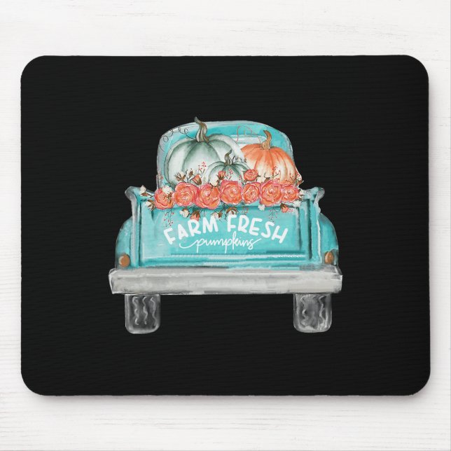 Farm Fresh Pumpkin Cute Truck Happy Autumn Fall Th Mouse Pad (Front)