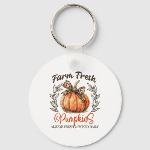 Farm Fresh Pumpkins Coquette Bow Autumn Fall Thank Key Ring