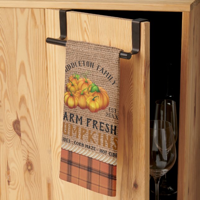 Farm Fresh Pumpkins in a Rustic and Plaid Tea Towel (Thirds Fold)