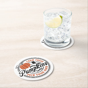 Farm Fresh Pumpkins, Pick Your Own Round Paper Coaster