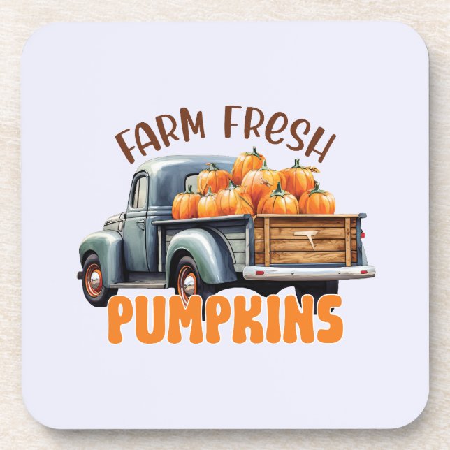 Farm Fresh Pumpkins – Rustic Truck Coaster (Front)