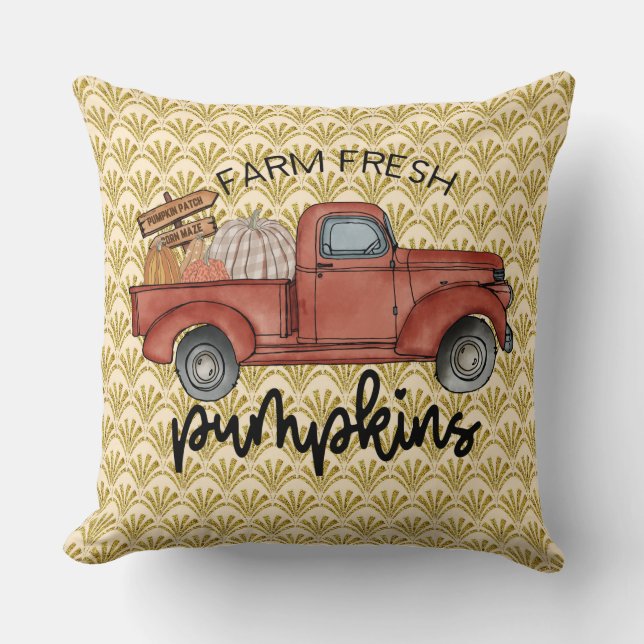 Farm  Fresh Pumpkins with Gold Deco Back  Cushion (Front)