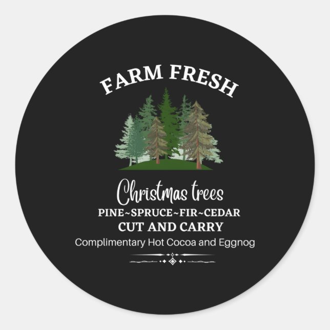 Farm Fresh Trees E Spruce Fir Ceder Classic Round Sticker (Front)