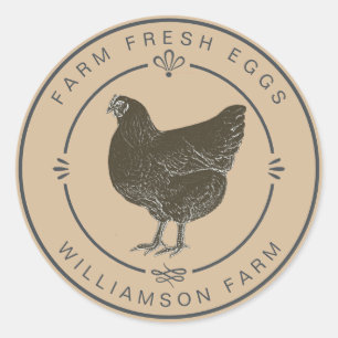 Farm Fresh Vintage Hen Eggs Carton Beige Classic Round Sticker