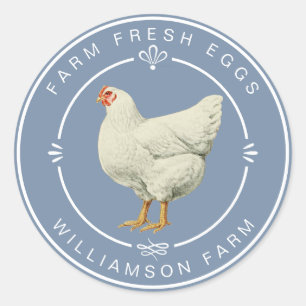 Farm Fresh Vintage Hen Eggs Carton Dusty Blue Classic Round Sticker