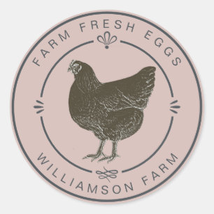 Farm Fresh Vintage Hen Eggs Carton Dusty Blush Classic Round Sticker
