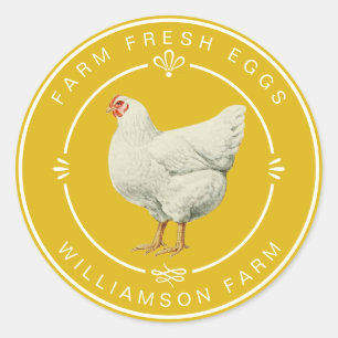 Farm Fresh Vintage Hen Eggs Carton Yellow Classic Round Sticker