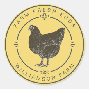Farm Fresh Vintage Hen Eggs Carton Yellow Classic Round Sticker