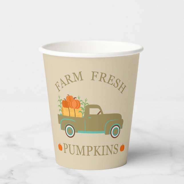 farm fresh watercolor pumpkins fall autumn paper cups (Front)
