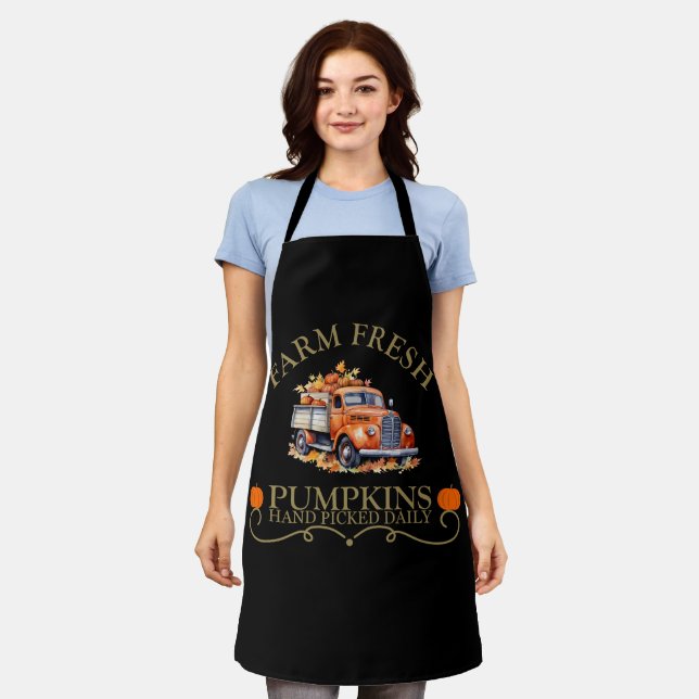 Farm fresh watercolor pumpkins leaves fall autumn apron (Worn)