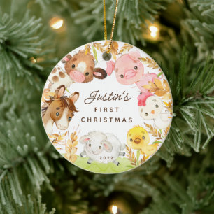 Farm Friends Baby's First Christmas Ceramic Ornament