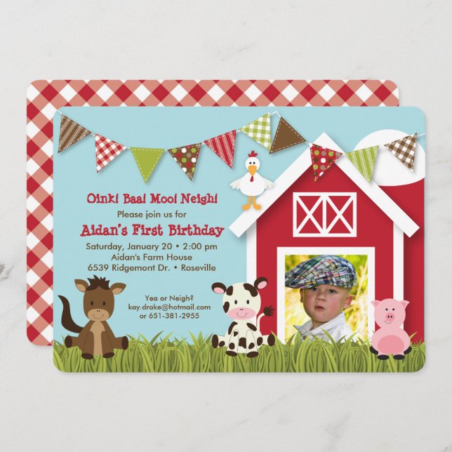 Farm Friends Birthday Invitation (Front/Back)